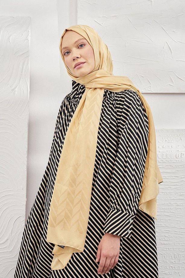 Jakarlı Şal - Zigzag Desenli - Dore - 2