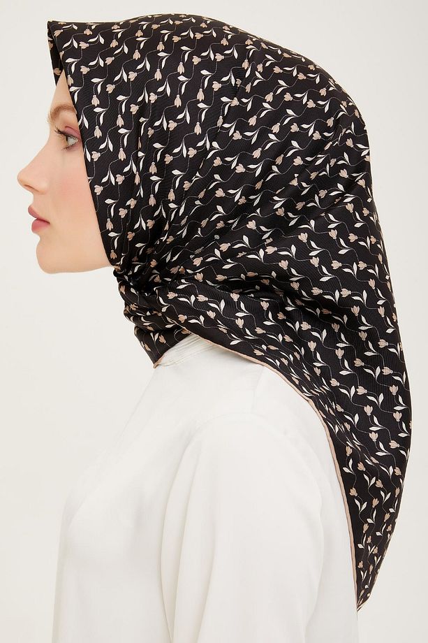 Twill Ipek Eşarp - 4001-81 Siyah Vizon - 2