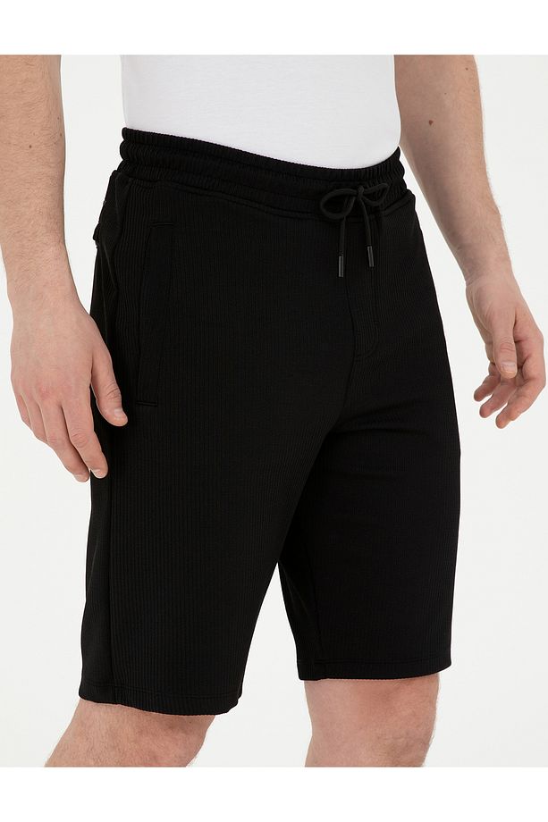 Siyah Regular Fit Örme Şort 50285211-VR046 - 5