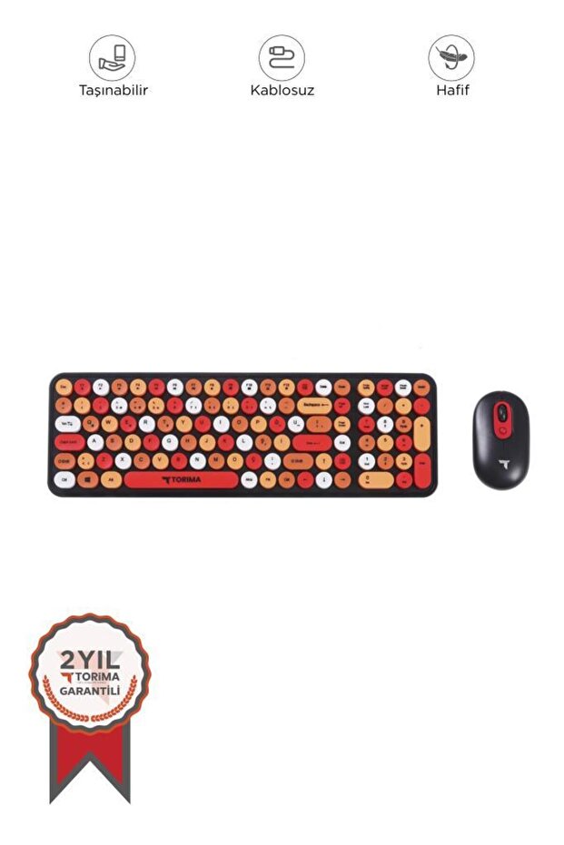 TMK-07 Çok Renkli Retro Daktilo Görünümlü Kablosuz Q Klavye Mouse Seti - 1