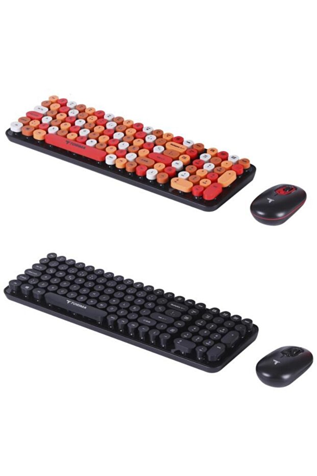 TMK-07 Çok Renkli Retro Daktilo Görünümlü Kablosuz Q Klavye Mouse Seti - 4