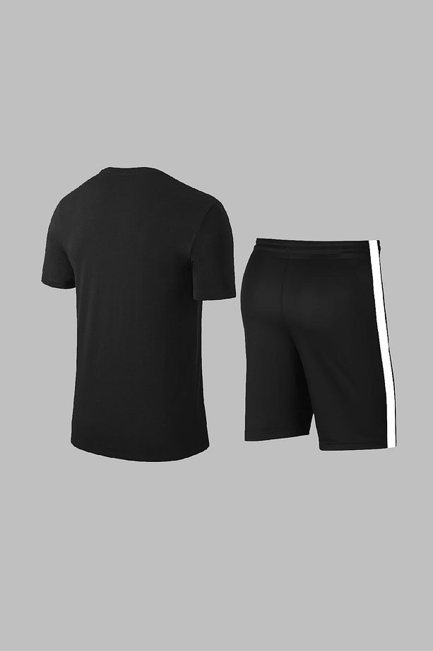 Erkek Siyah Dri-fit Kumaş Yuvarlak Yaka Kısa Kol Tişört Şort Alt Üst Set (S-3XL) - 4