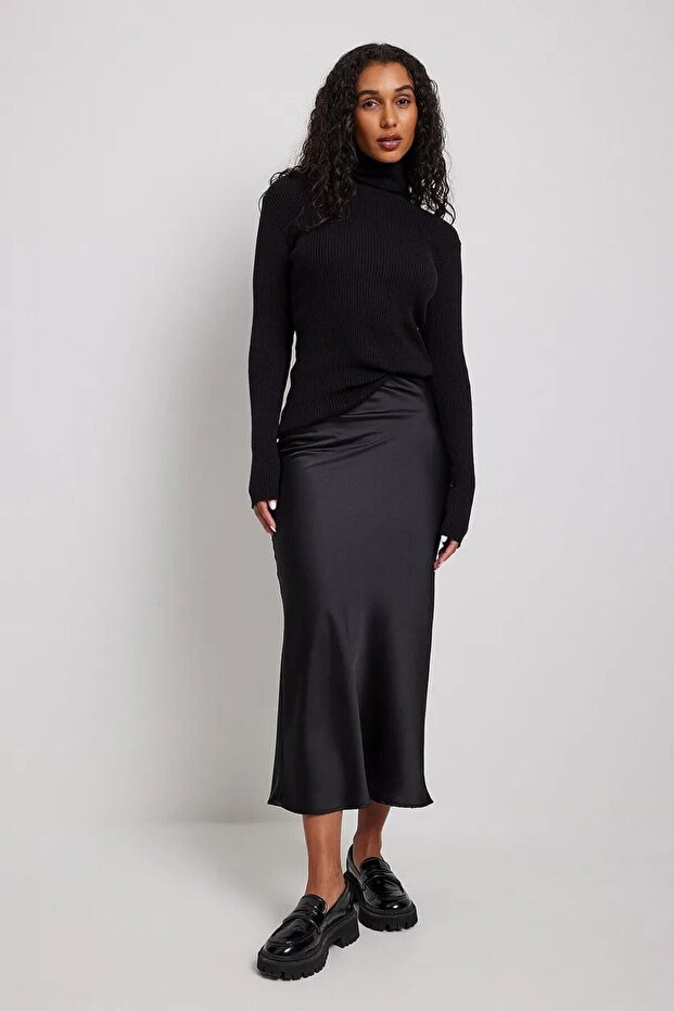 Black Satin Midi Skirt