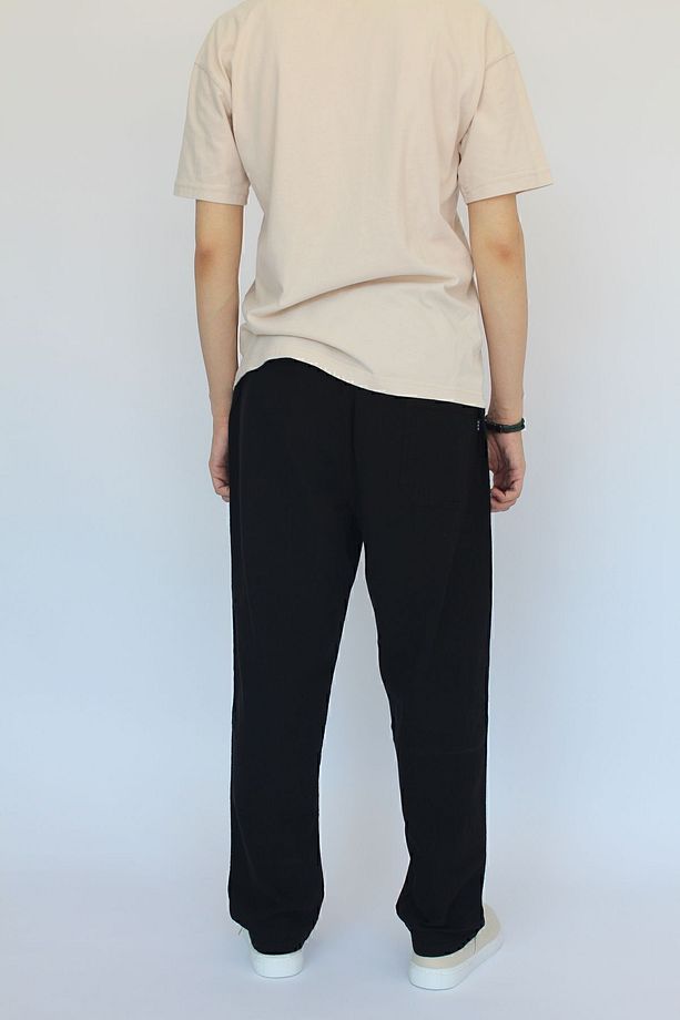 Unisex Yazlık Beli Lastikli Keten Pantolon Rahat Kalıp Pamuklu Serin Tutan Keten Pantolon - 4