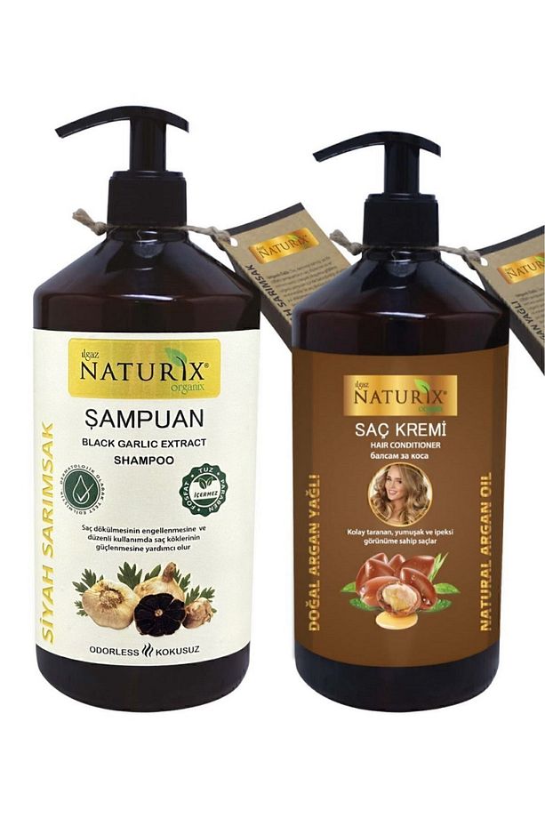 Siyah Sarımsak Şampuan & Argan Yağlı Saç Kremi Seti - 600ml Şampuan 500ml Krem - 1