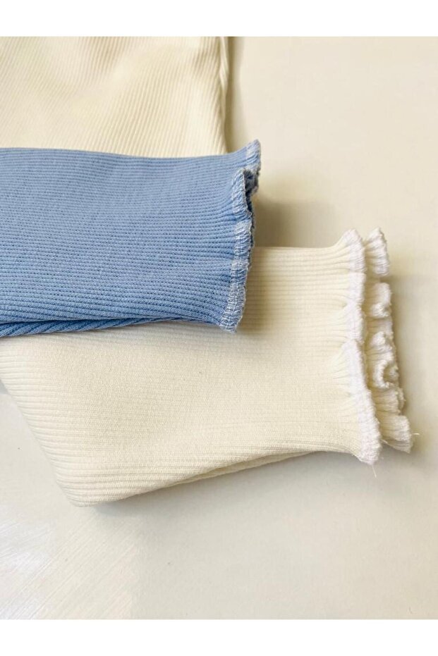 Flexible Ribbed Blue - White 2-Piece Girls' and Boys' Tights