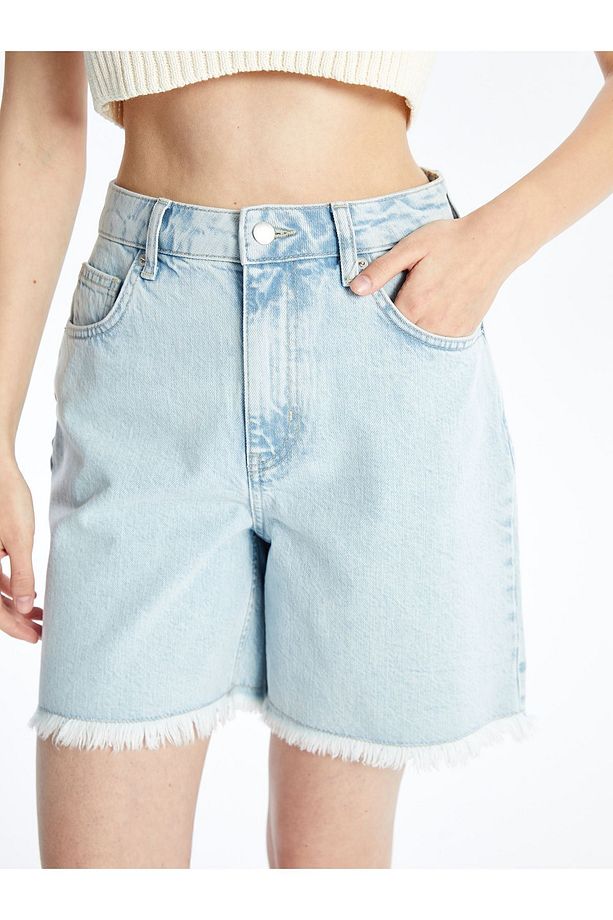 N008721 - Düz Mini Denim Şort - Açık Mavi - 4