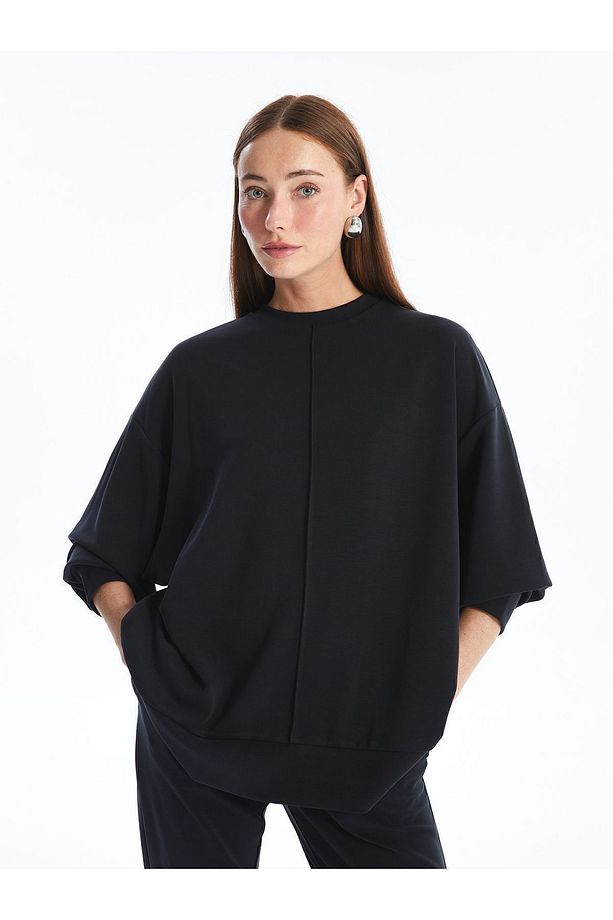 Aversa - Modal  Kumaş Oversize Uzun Kollu Sweatshirt - Antrasit - 3