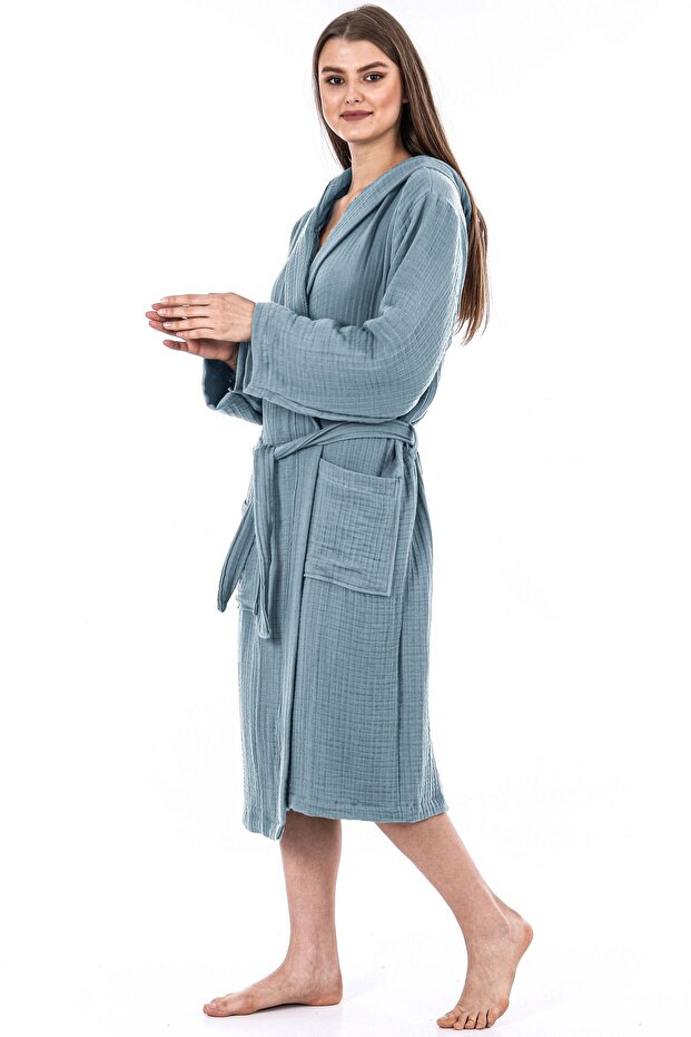 Unisex Hooded 4 Layer 100% Organic Cotton Premium Multi Muslin Ultra Soft Bathrobe