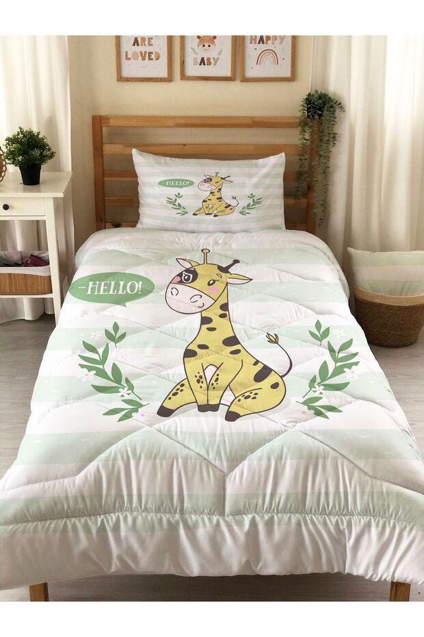 Giraffe Patterned Quilted Quilt - Single Sleeping Set Without Sheets - 1