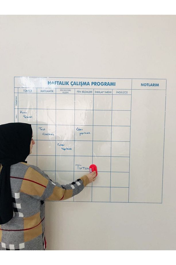 Haftalık Ders Çalışma Programı 5-6-7-8. Sınıf Statik Akıllı Kağıt Yazı Tahtası 120x100 Cm Kalem - 6