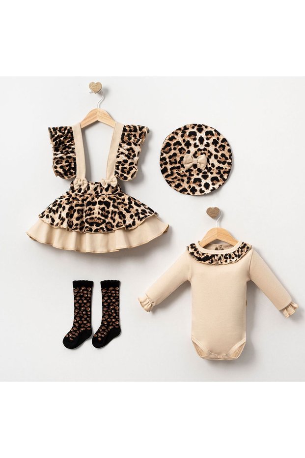 Baby Girl 4-Piece Leopard Set (Birthday, Special Day Baby Set)