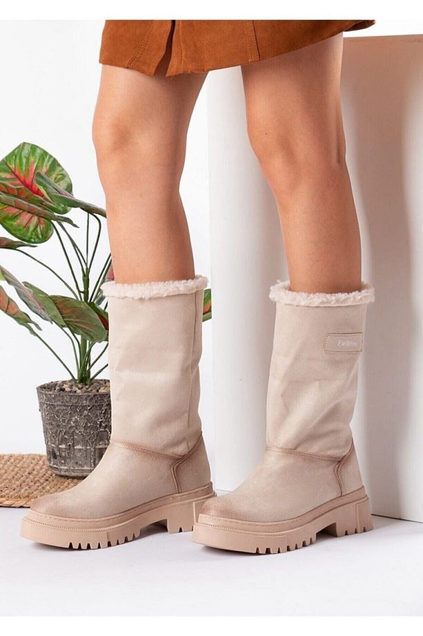 Kadın Tüylü Kısa Uzun Kalın Taban Ugg Model Dikişli Bayan Bot - 2