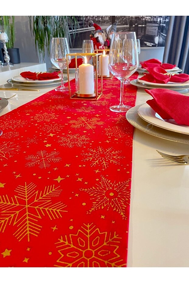 New Year Themed Red Runner Christmas Table New Year's Table Runner (Napkin Not Included) - 3