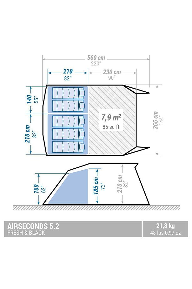 Quechua 5 Kişilik Şişme Kamp Çadırı - 2 Odalı - Air Seconds 5.2 F&b - 2