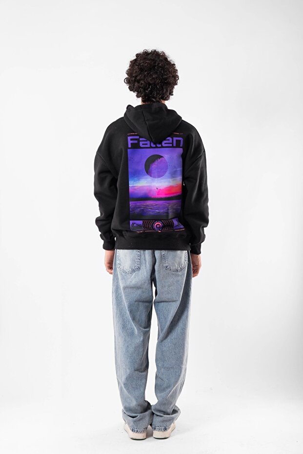 Fallen Printed Oversize Unisex Black Hoodie