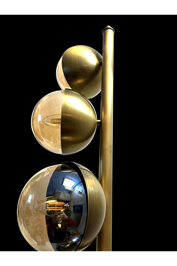 5'li Bal Rengi Küre Top Camlı Metal Eskitme Kaplama Globe Bubble Lambader - 1