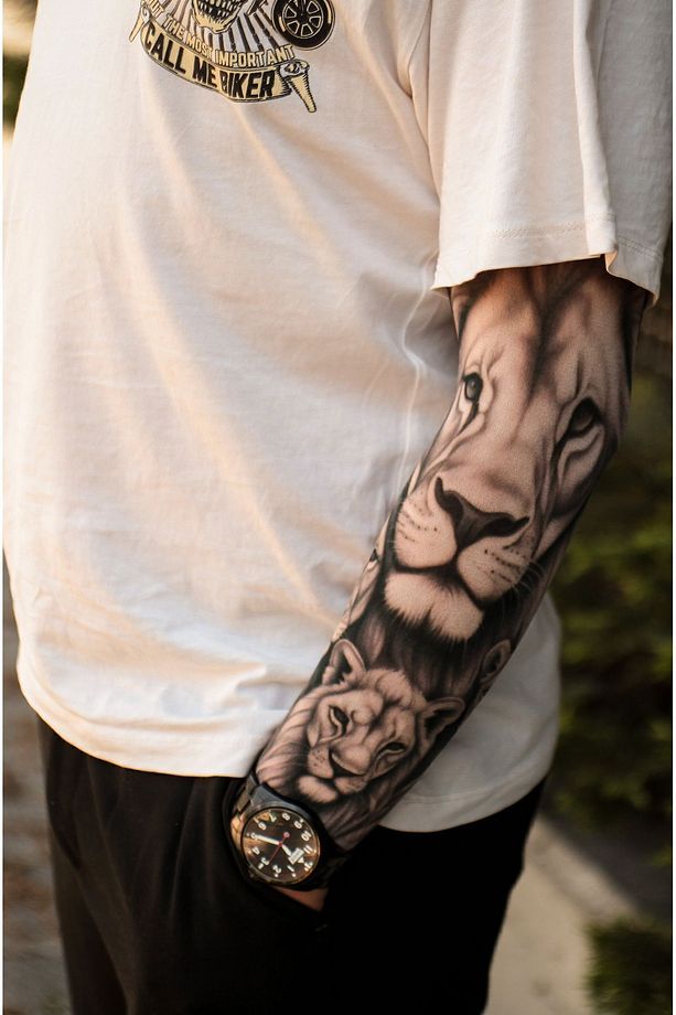Giyilebilir Aslanlı Kol Dövmesi  3D Baskılı Tattoo - 1