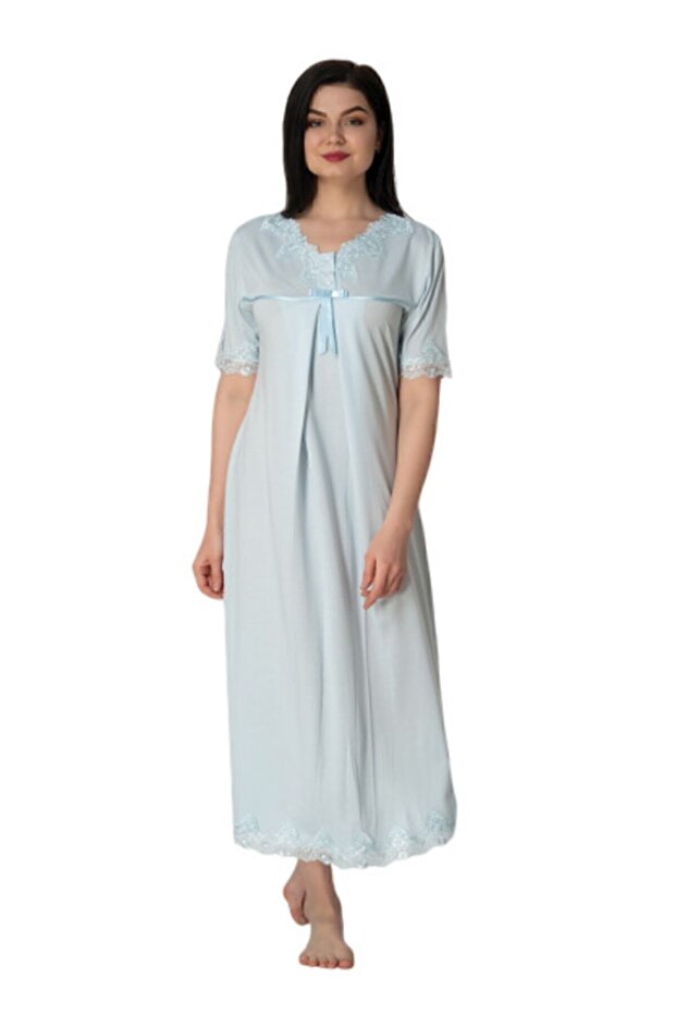 Effortt Blue Lace Maternity Nightgown Set 5033