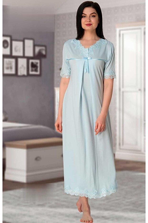 Short Sleeve Lace Maternity Nightgown