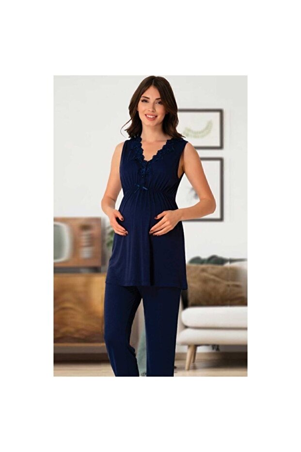 Zerre Bebe Women's Navy Blue Maternity Pajama Set