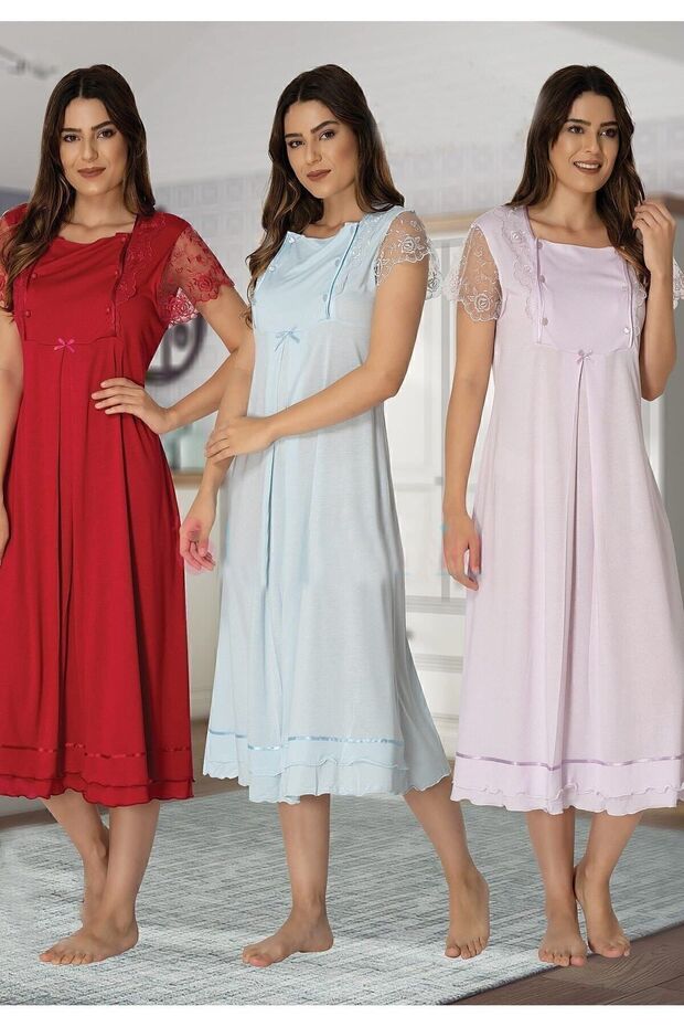 Cotton Maternity Nightgown with Breastfeeding Feature Effortt - Pink