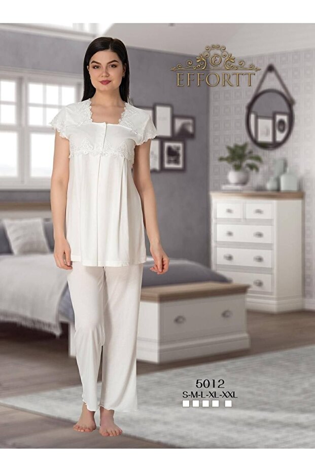 Women's White Maternity Top and Bottom Pajamas Set