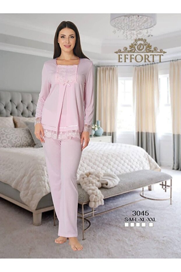 Women's Pink Maternity Top and Bottom Pajama Set