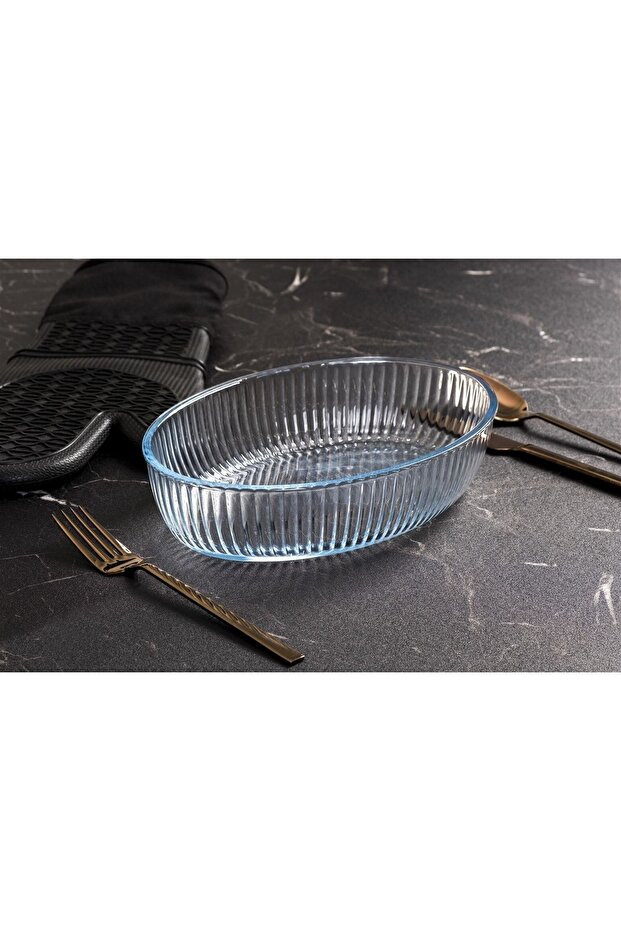 صينية بيضاوية بصرية صغيرة من Br&art Pyrex