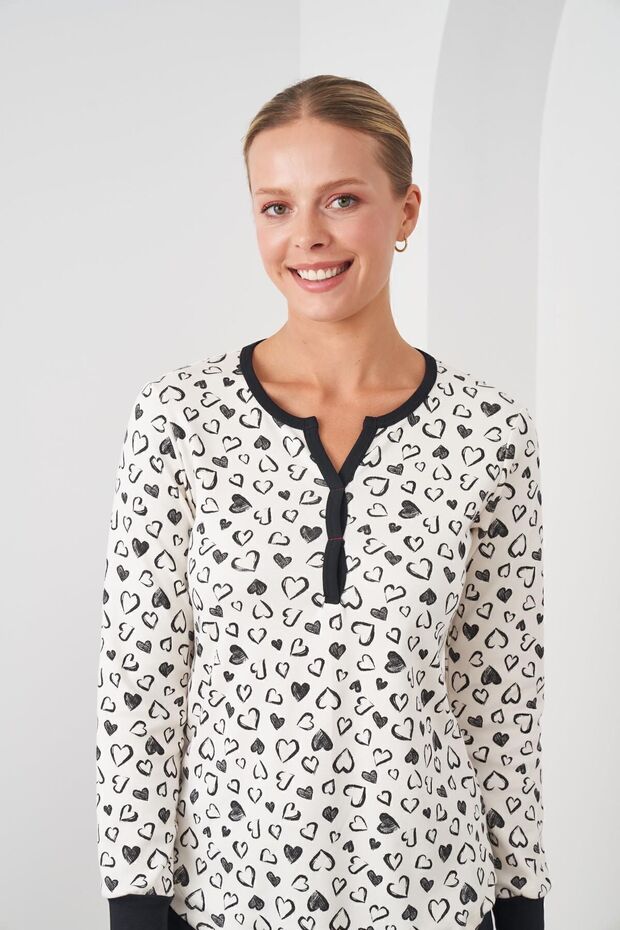 24547 Kadın Kalp Desenli Pijama Takım - 5