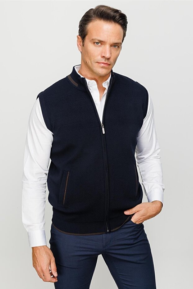 Erkek Çelik Örgü Yün Yelek Lacivert - 5