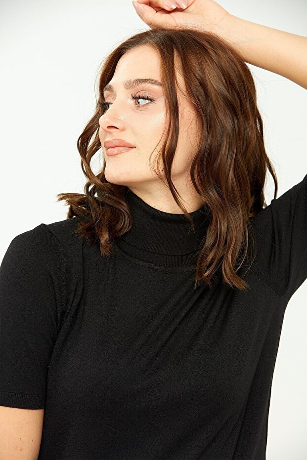 Women's Lycra Short Sleeve Full Fisherman Blouse Black