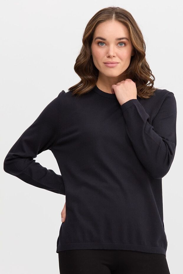 Kadın Basic Sıfır Yaka Kazak Lacivert - 1