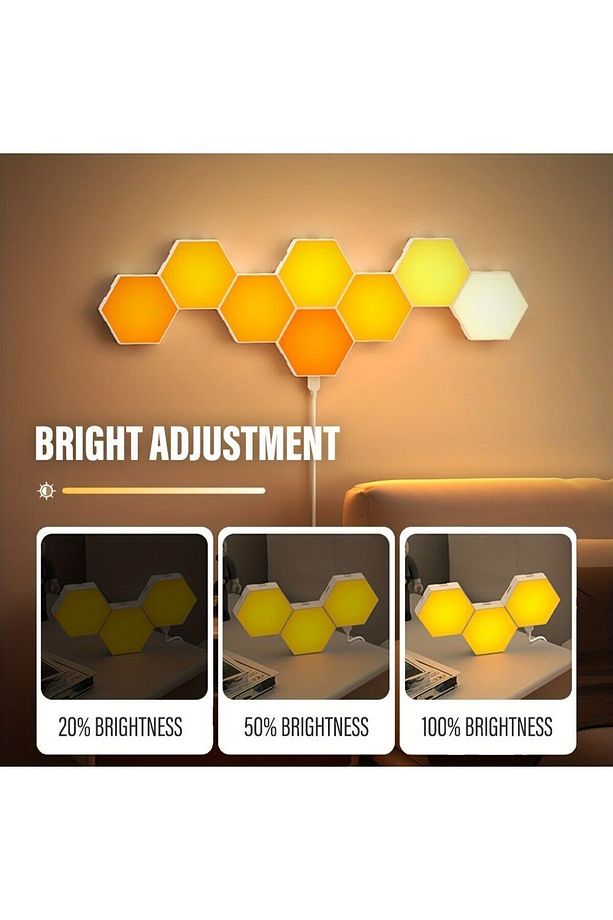 RGB LED  Akıllı Altıgen Duvar Lambası Kumandalı Gece Işığı Fuaye Çalışma oyun ve yatak odası 6 Panel - 6
