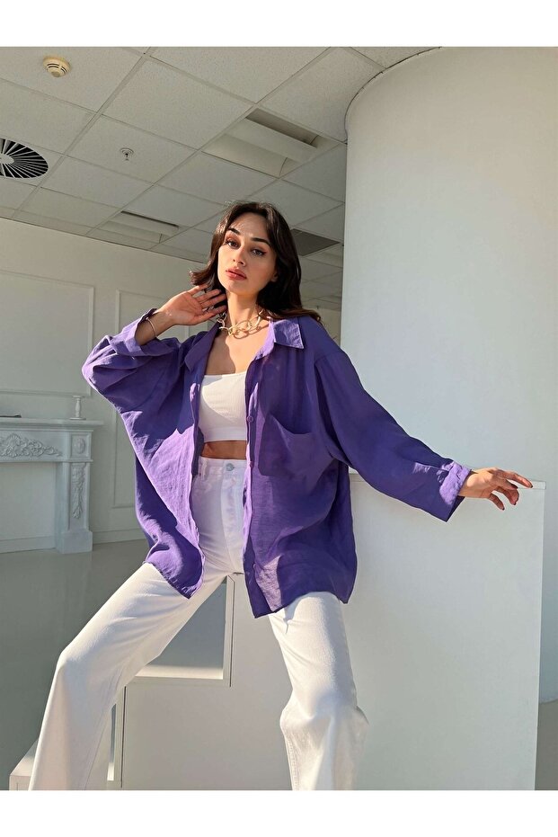 Düşük Omuzlu Oversize Gömlek - 3