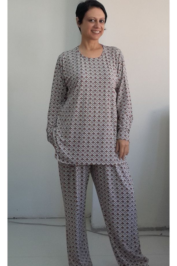 Vizon kahve desenli penye viskon alt üst pijama takımı - 3