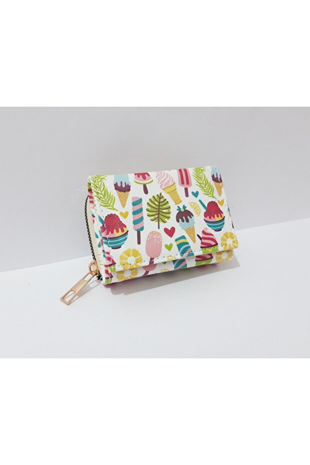 Children's Wallet 11X8 cm Ice Cream Patterned Children's Wallet