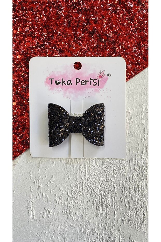 Black Glittery Mini Bow Hairless Baby Buckle 5cm