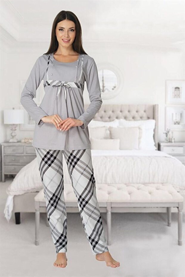Freya Effort Maternity Maternity Plaid Patterned Pajama Set