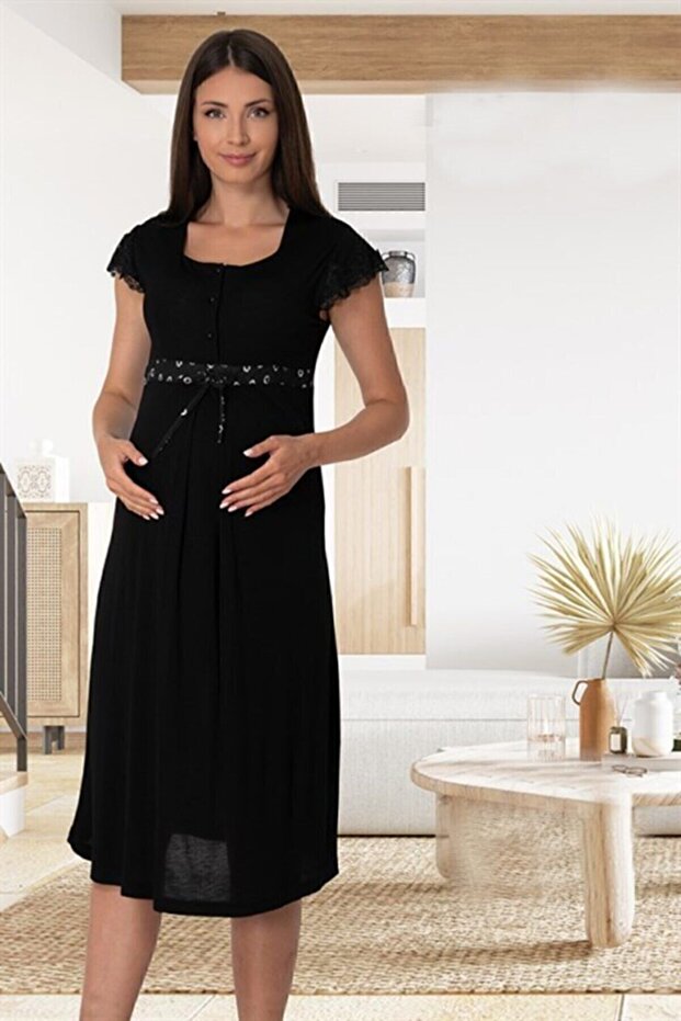 Mayss Collections 6013 Black Color Maternity Nightgown