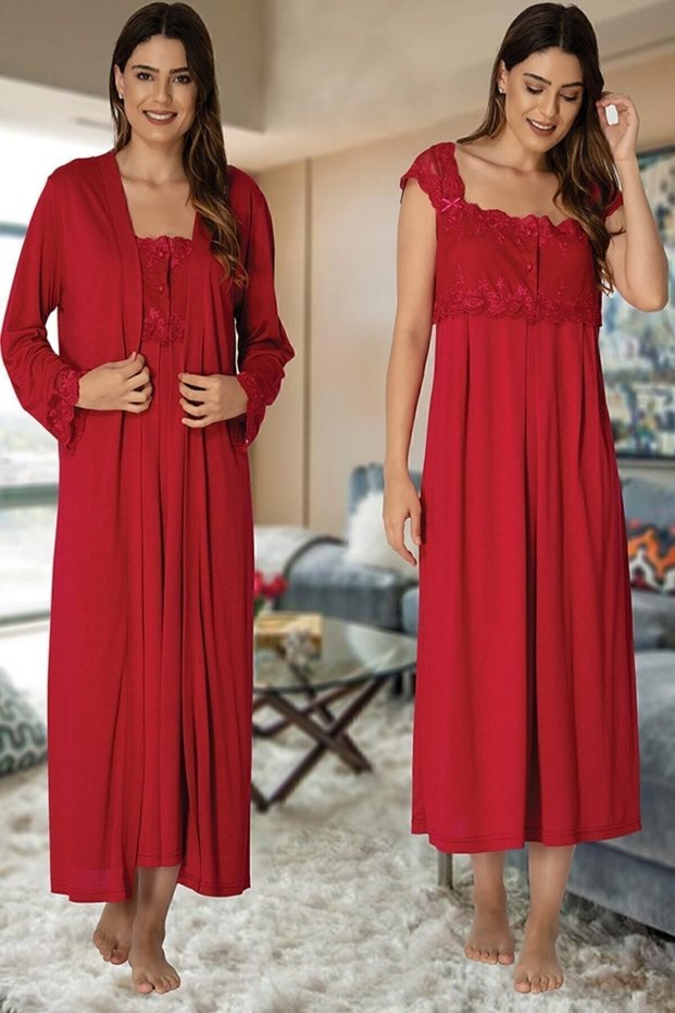 Zerre Bebe Women's Fuchsia Maternity Nightgown Dressing Gown Set