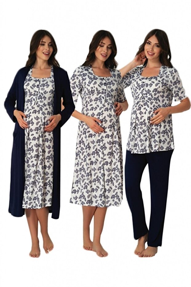 Effortt 8016 Navy Blue 4-Piece Maternity Pregnant Set