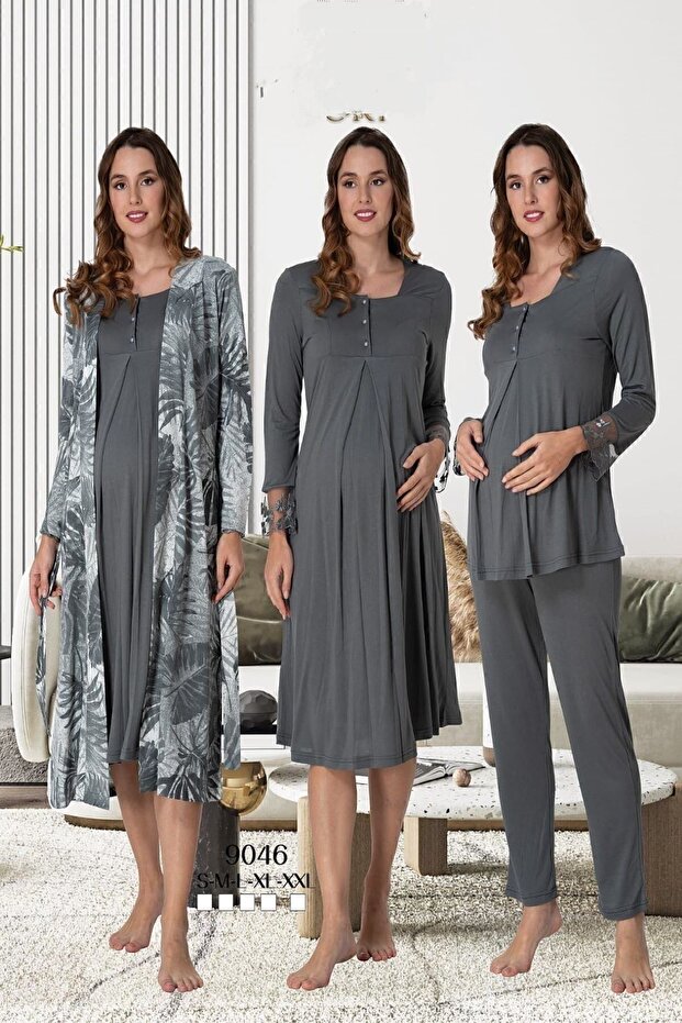 Breastfeeding Featured Cotton Maternity Set 4 Pieces Effortt - Smoked