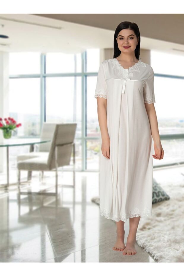 Mayss Collections 5033 Ecru Color Lace Maternity Nightgown Set
