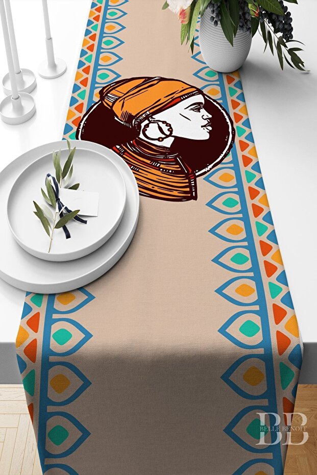 مفرش طاولة مزخرف مطبوع رقميًا - 140 × 40 سم، طراز بوهيمي، مفرش طاولة، قماش مقاوم للبقع