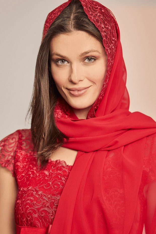By Mecit 0017 Red Chiffon Shawl