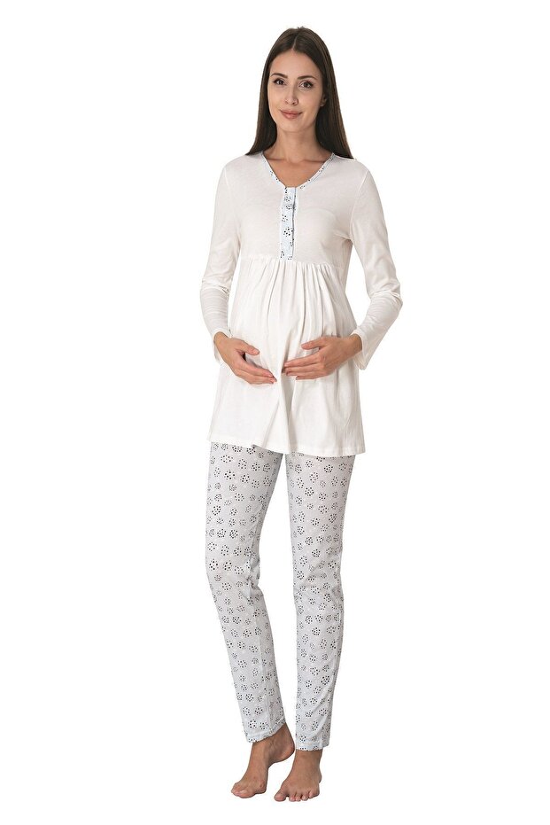 Cotton Comfortable Cut Maternity Pajama Set with Breastfeeding Feature Effortt - Blue