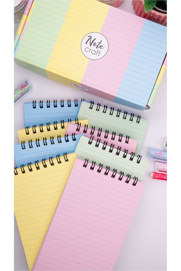 8'li Çizgili Defter Seti Renkli Defter 9 x 15 cm 50 Yaprak Okul Defteri Not Defteri Notepad - 2