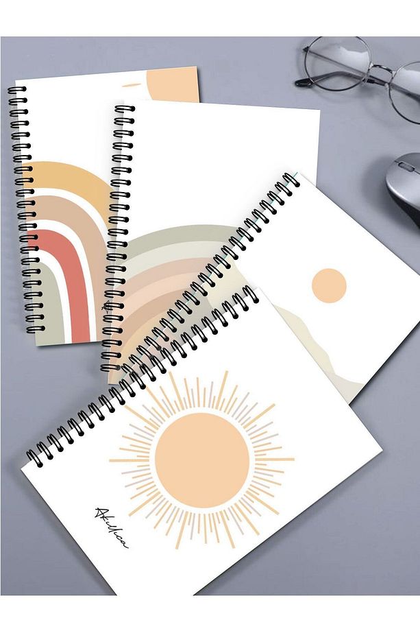 A5 Spiralli 4'lü Çizgisiz Okul Defter Seti 13,5 X 20 56 Yaprak Karton Kapak Notebook Sun Series - 1