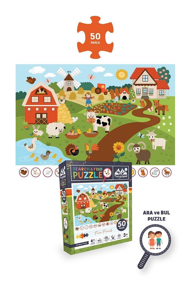 4'lü Çocuk Puzzle- 100 P. Unıcorn Ve Gezegenler Ve 50 P. Ara Ve Bul Unıcorn Ve Çiftlik Arkadaşları - 5
